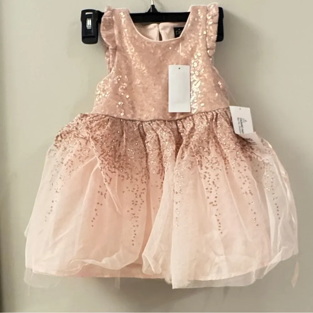 Pink &Violet Toddler Girl Sequin Flutter Sleeve Fit Flare Dress Rose Gold, Blush